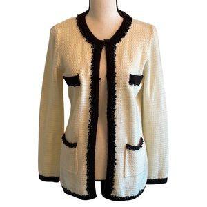 Kerisma Channel Style Knit Cream & Black Sweater Jacket Size Large